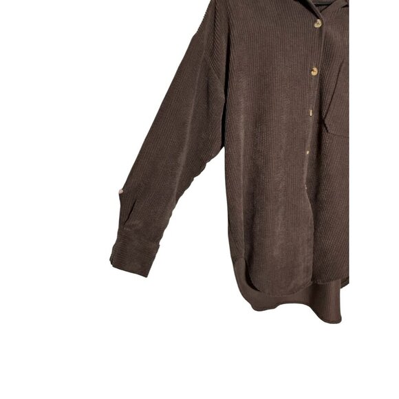 White Fox Brown Ribbed Corduroy Button-Up Shirt Shacket & Chest Pocket S/M S - Picture 2 of 5